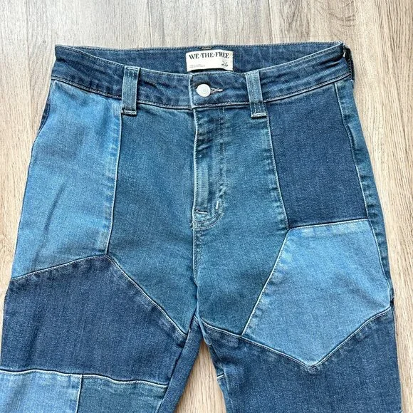 Free People We The Free No Boundaries Patchwork Flare Bell Bottom Jeans (26) - Picture 5 of 14